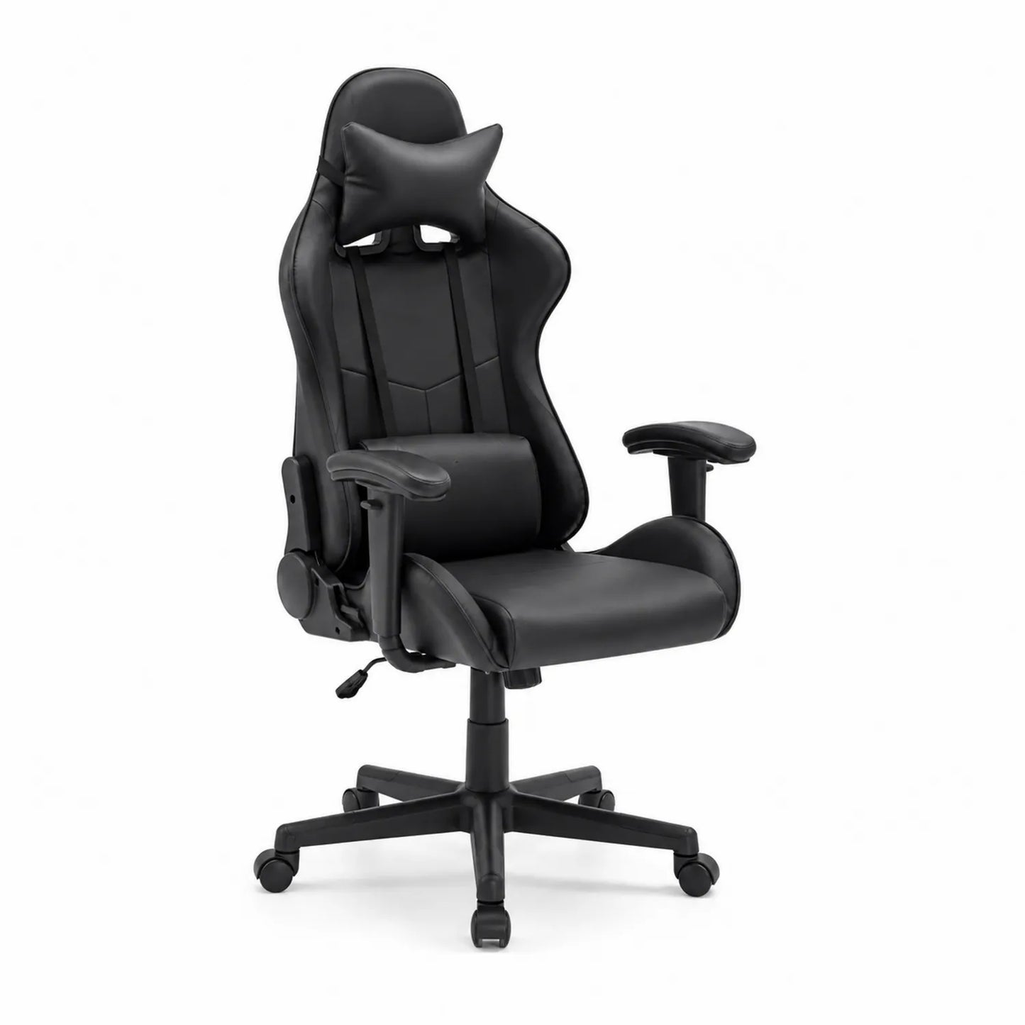 Chaise de jeu en cuir synthétique noir avec coussin lombaire