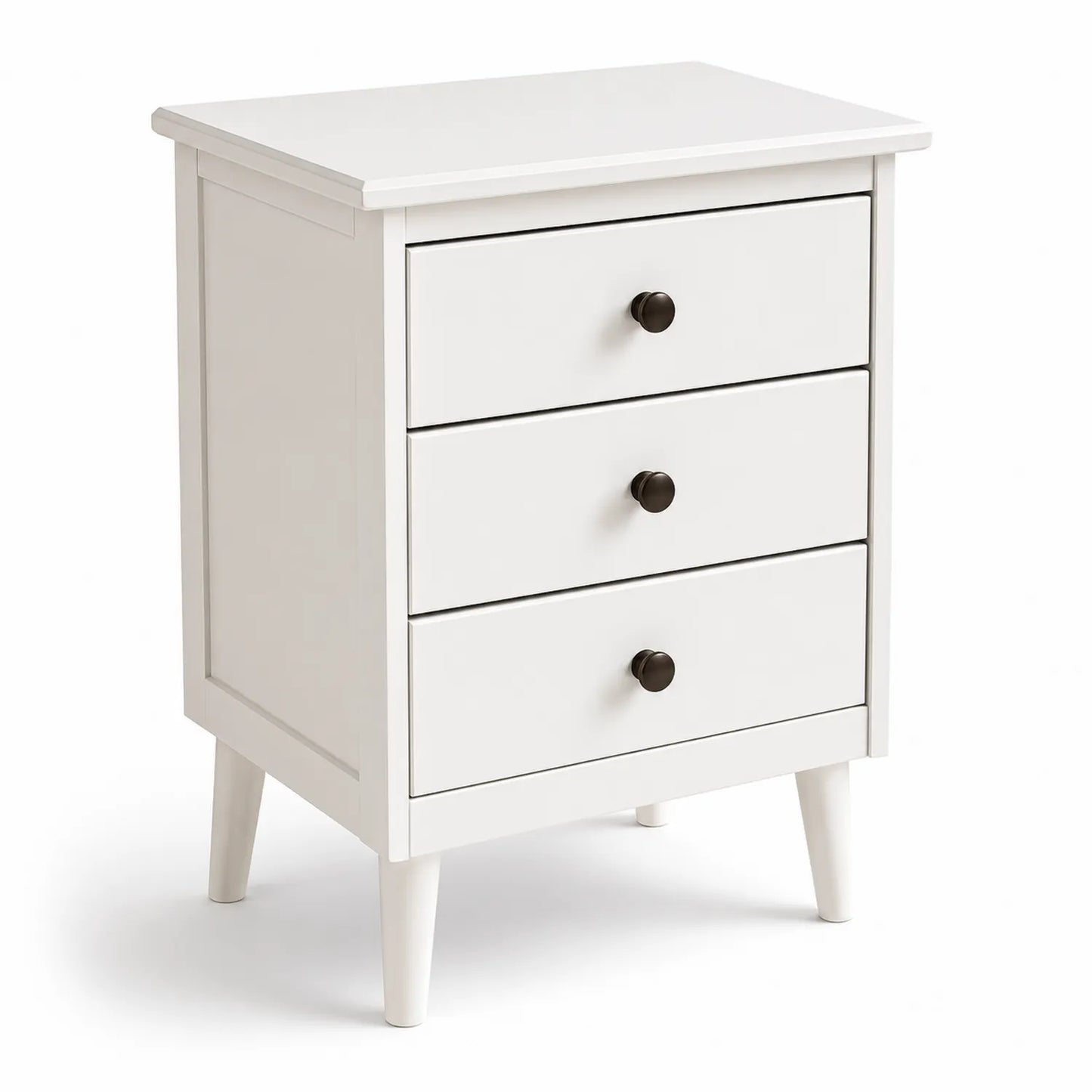Table de chevet en bois avec 3 tiroirs Blanc