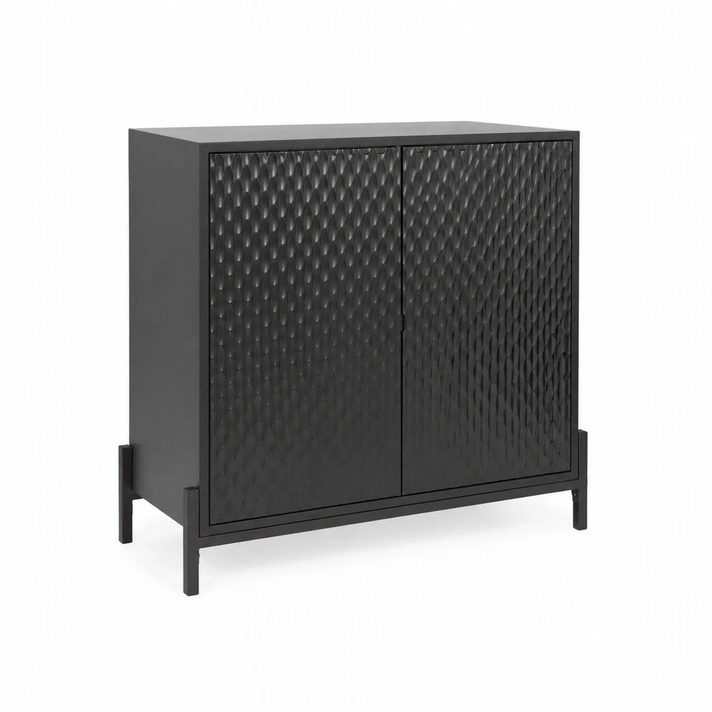 Buffet en Métal Noir avec Portes Texturées