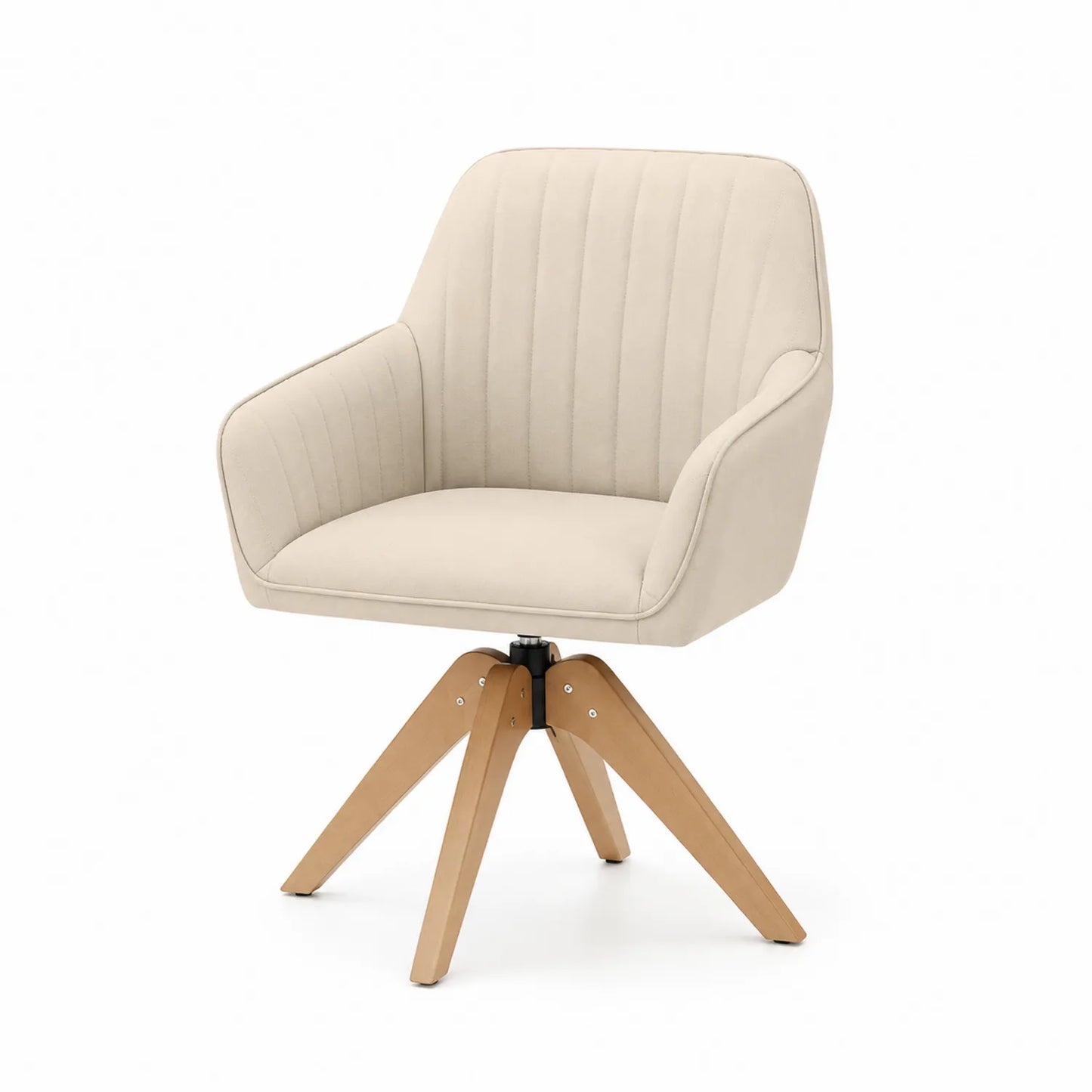 Chaise pivotante en tissu beige avec pieds en bois 80cm