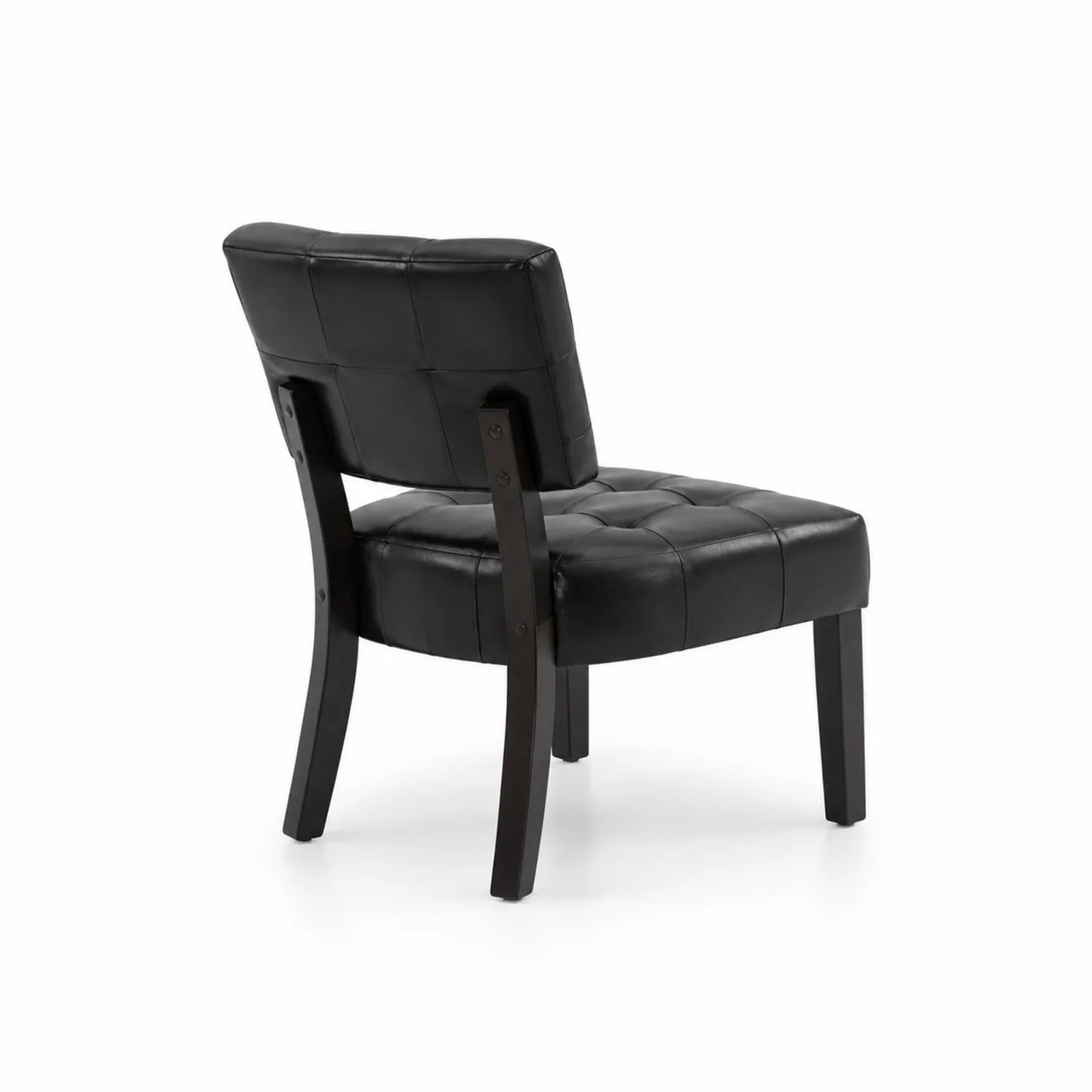 Chaise en cuir synthétique noir avec pieds en bois