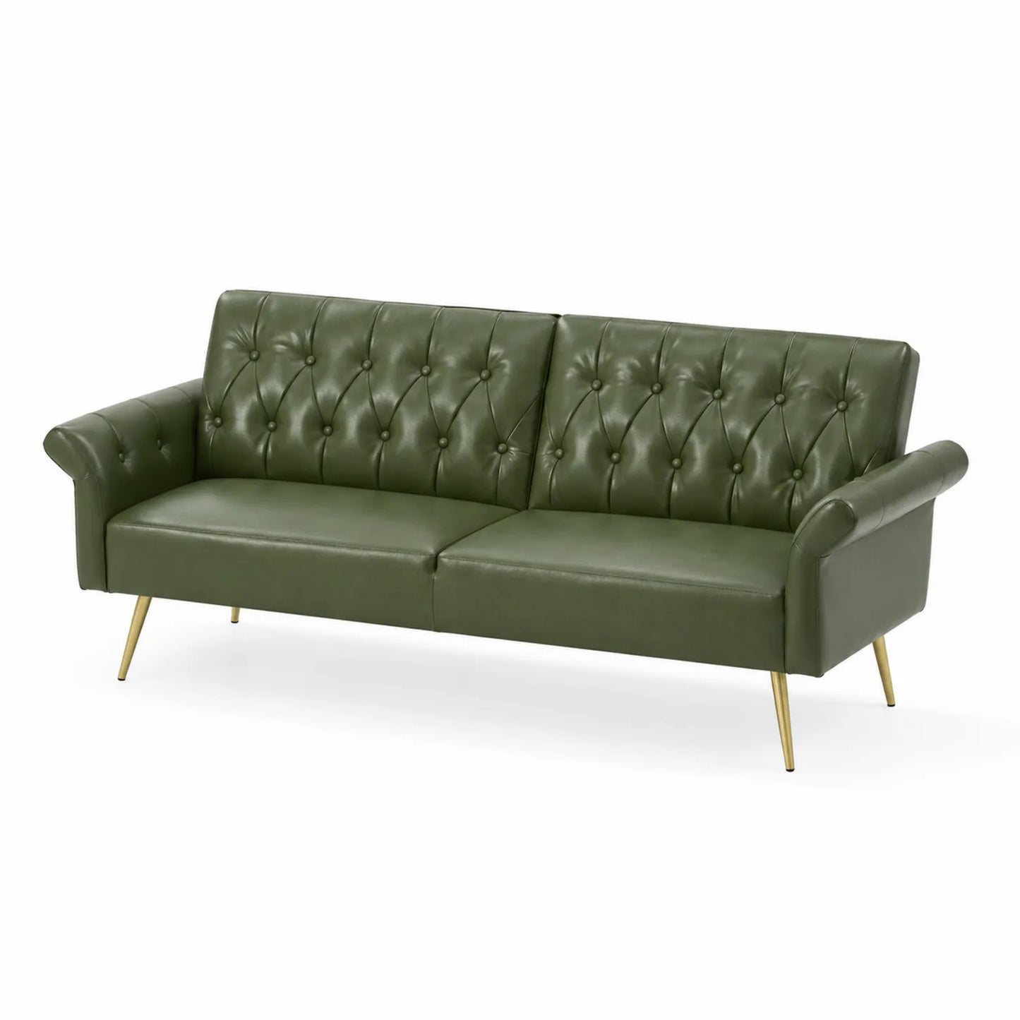 Canapé 3 places en cuir synthétique vert pieds métalliques