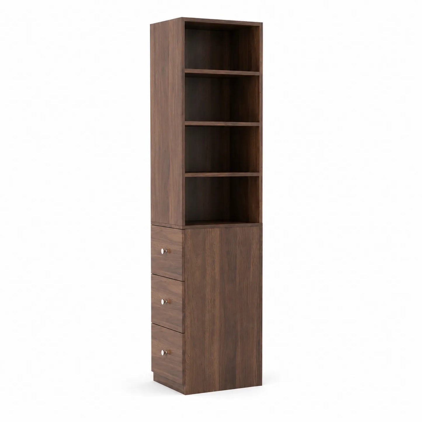 Bibliothèque colonne en bois avec tiroirs et étagères