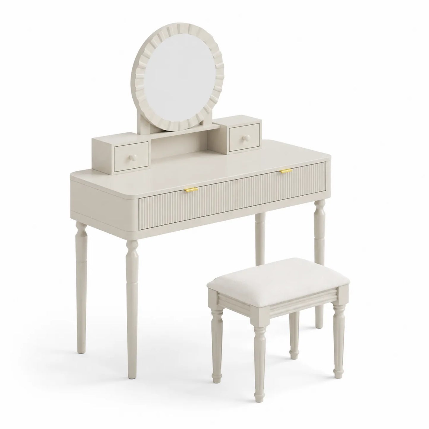 Coiffeuse en Bois Blanc avec Miroir et Tabouret