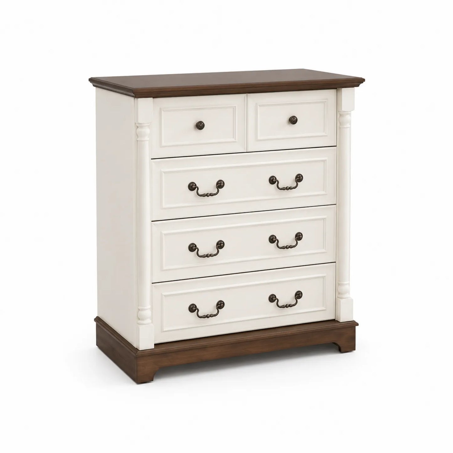 Commode en Bois à 4 Tiroirs Crème et Noyer 120x80x45 cm