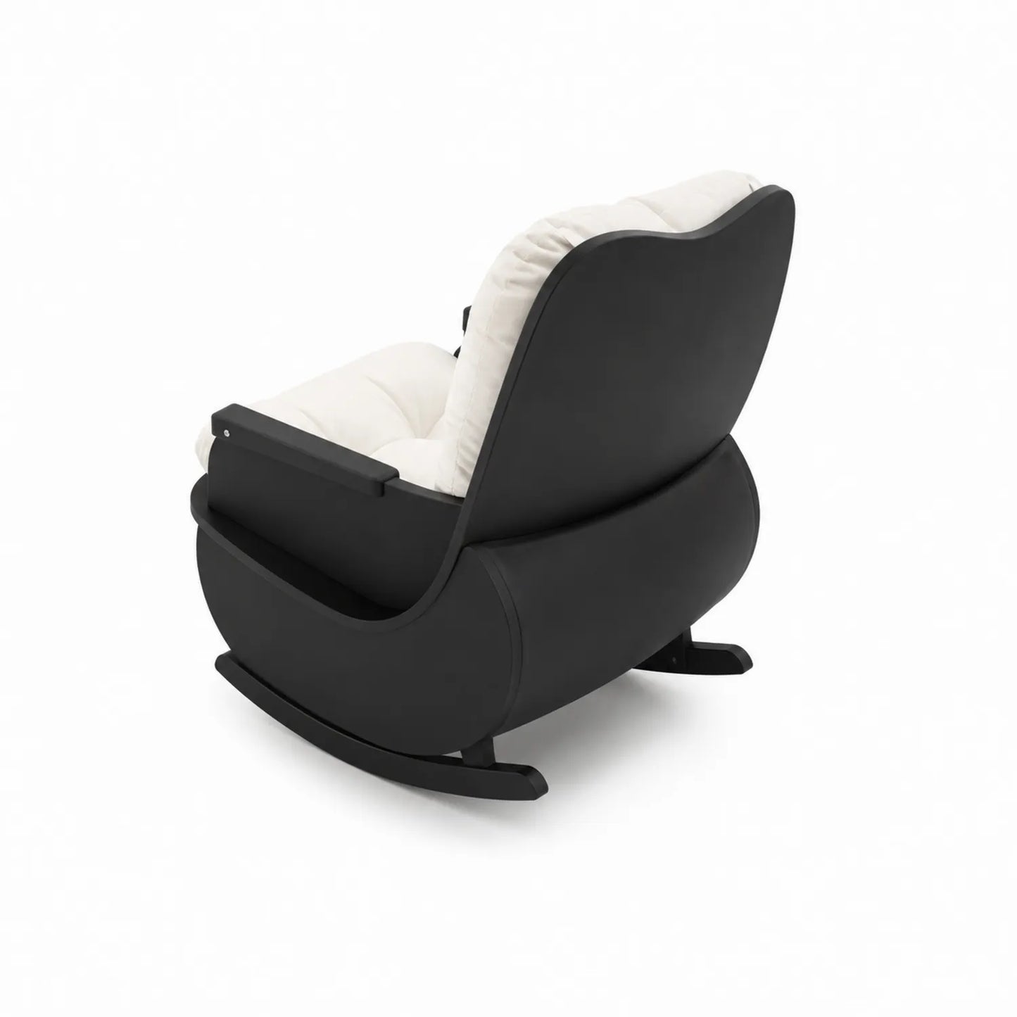Fauteuil à bascule en cuir synthétique noir et polyester beige