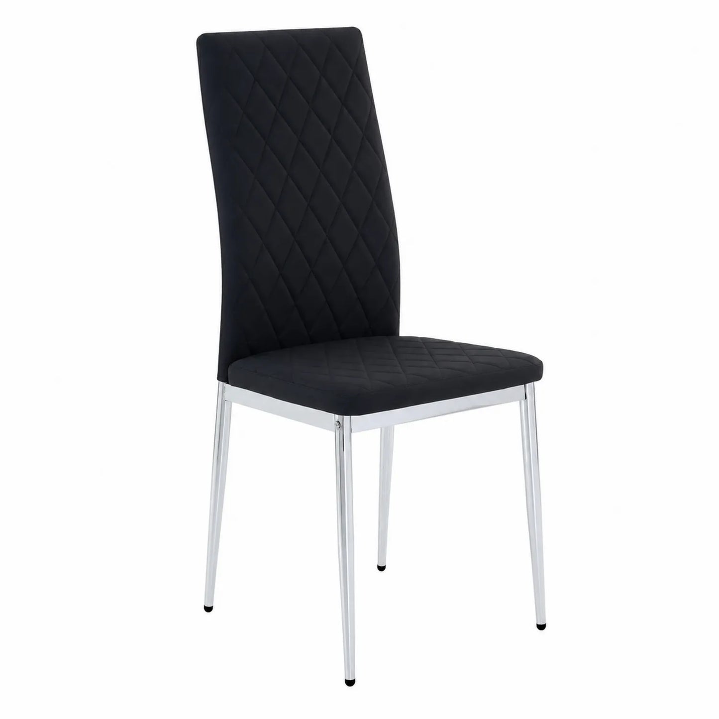 Chaise rembourrée en noir avec pieds en métal chromé