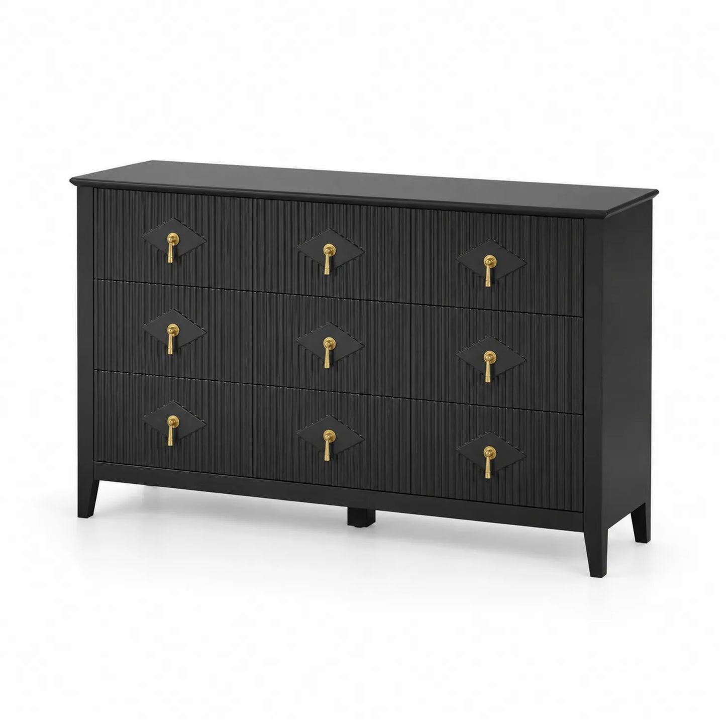 Commode en bois noir avec poignées dorées à 6 tiroirs