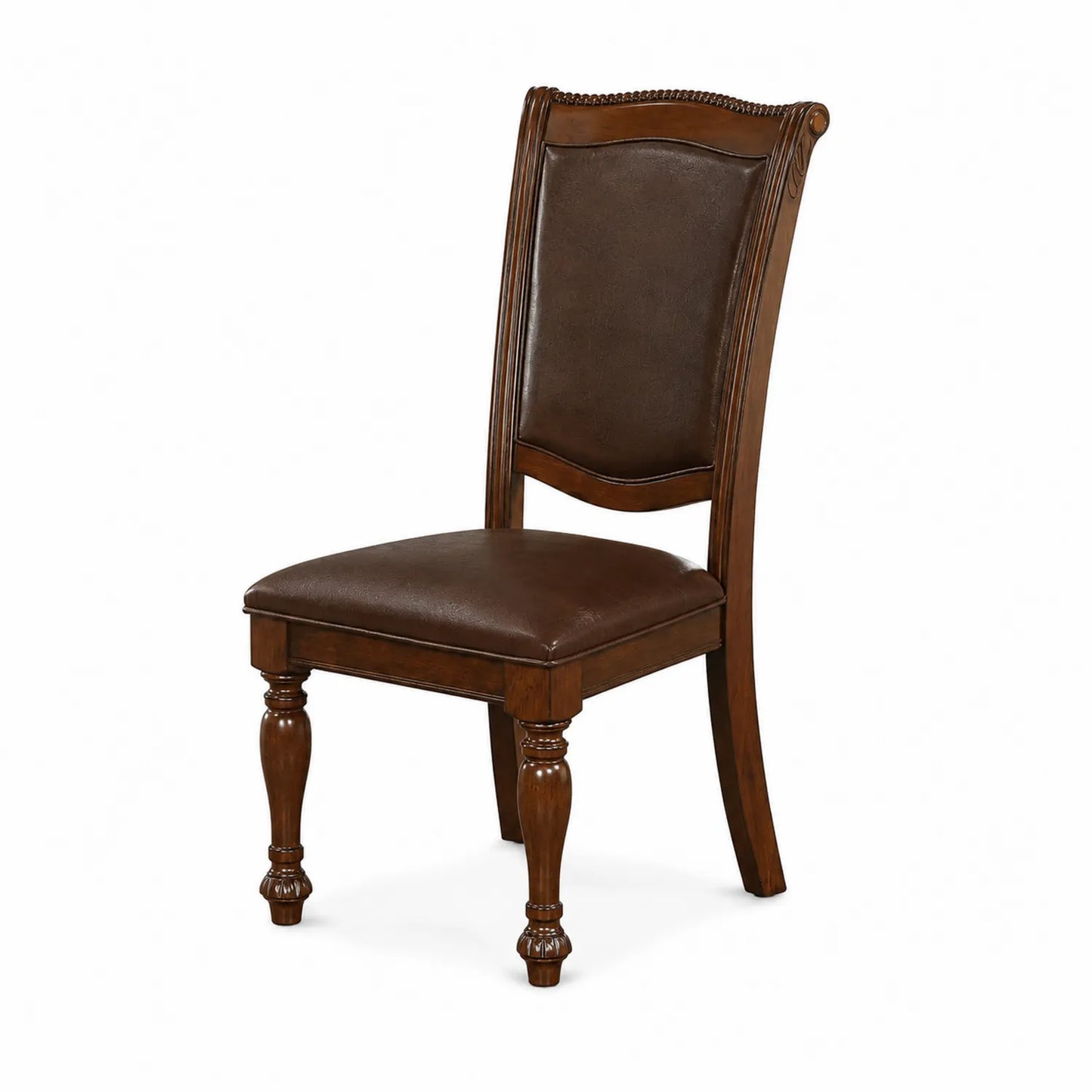 Chaise de salle à manger en bois et cuir synthétique brun