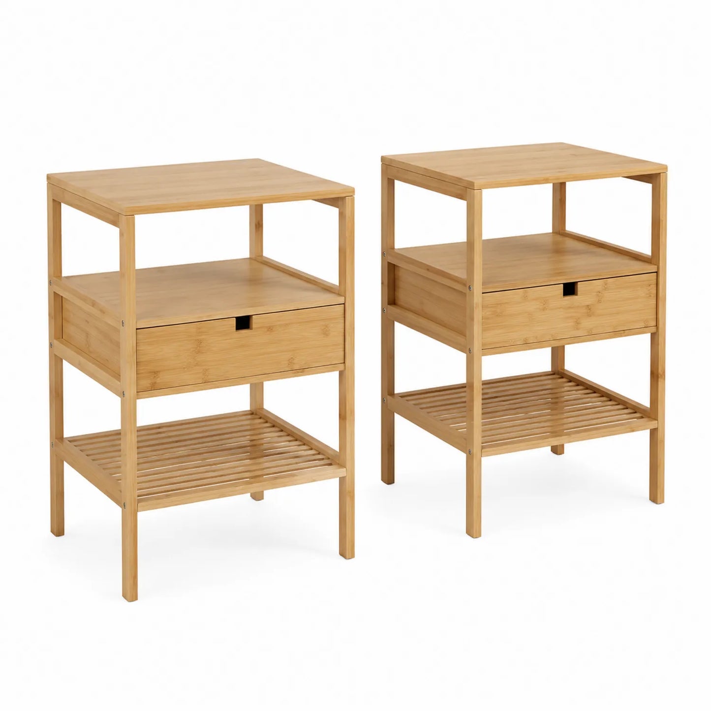 Paire de tables de chevet en bambou avec tiroir et étagères