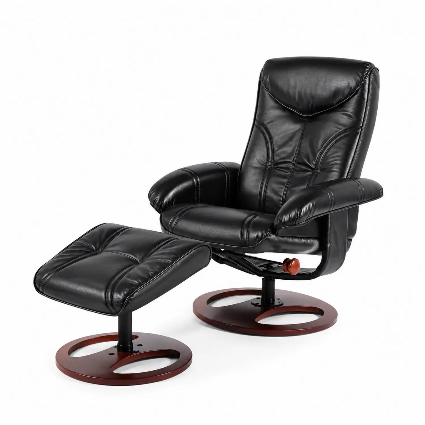 Fauteuil inclinable avec repose-pieds - cuir artificiel noir et base en bois