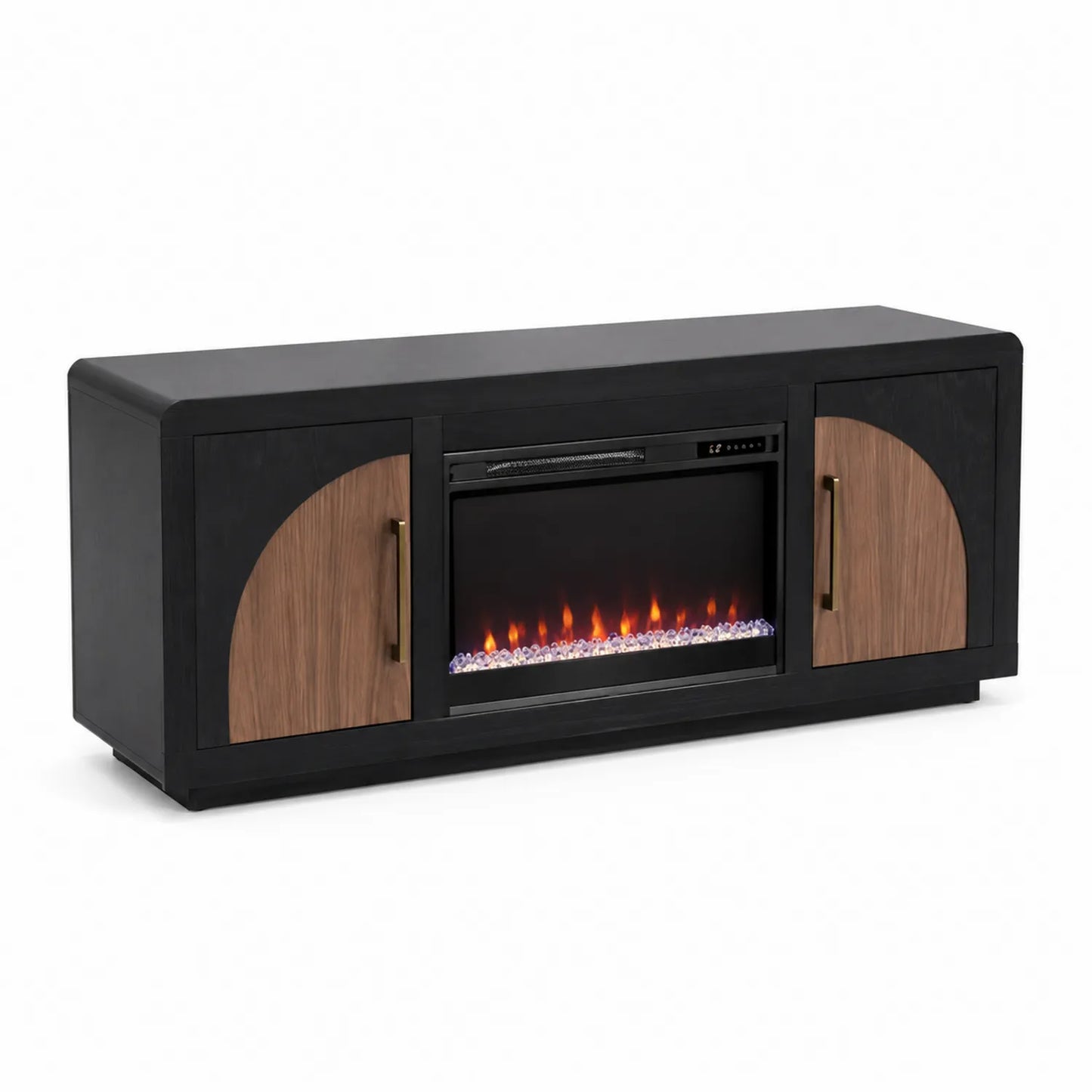 Meuble TV avec Cheminée Électrique en MDF Noir et Bois