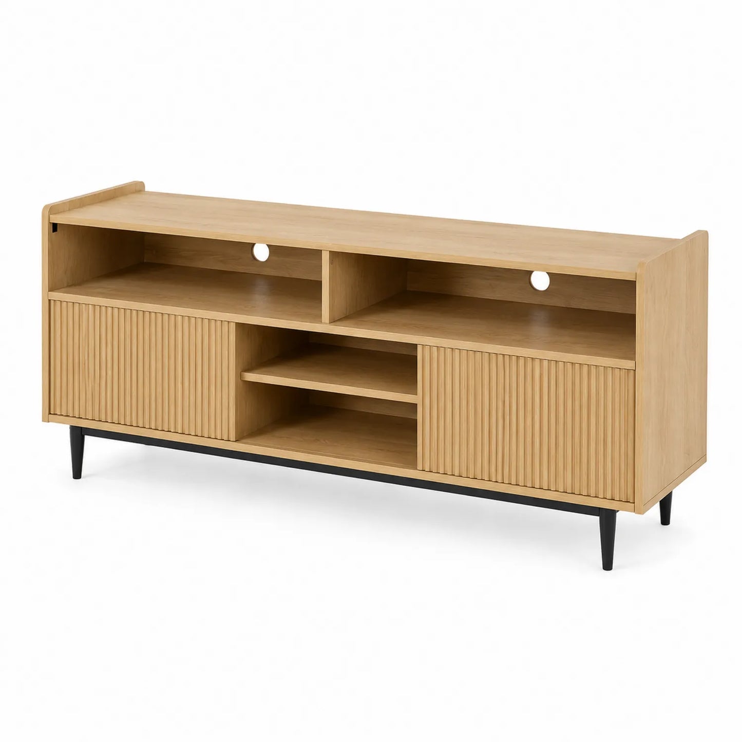 Meuble TV en Bois avec Portes Coulissantes et Pieds Noirs