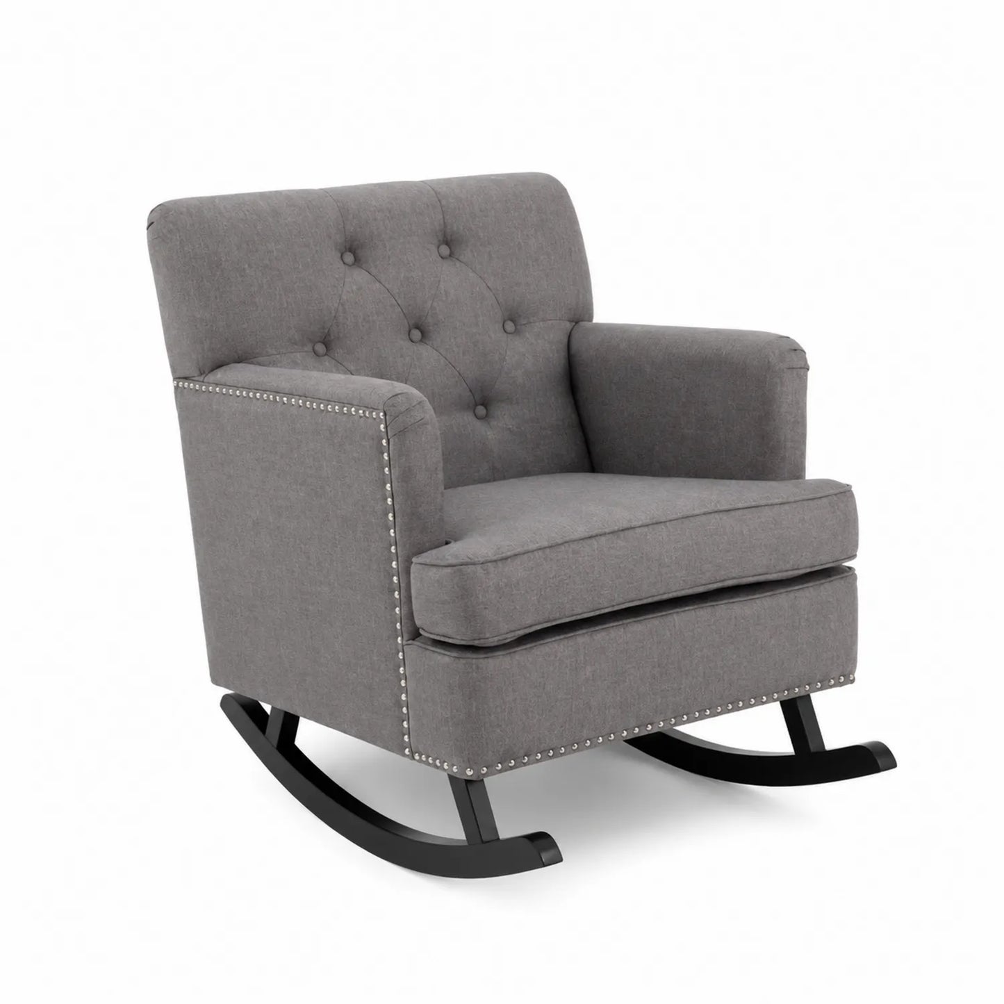 Fauteuil à bascule en bois et tissu gris
