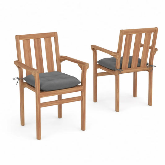 Chaises en teck avec coussins gris 60x60x90 cm lot de 2
