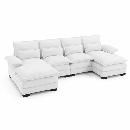 Canapé d'angle en tissu blanc avec méridienne
