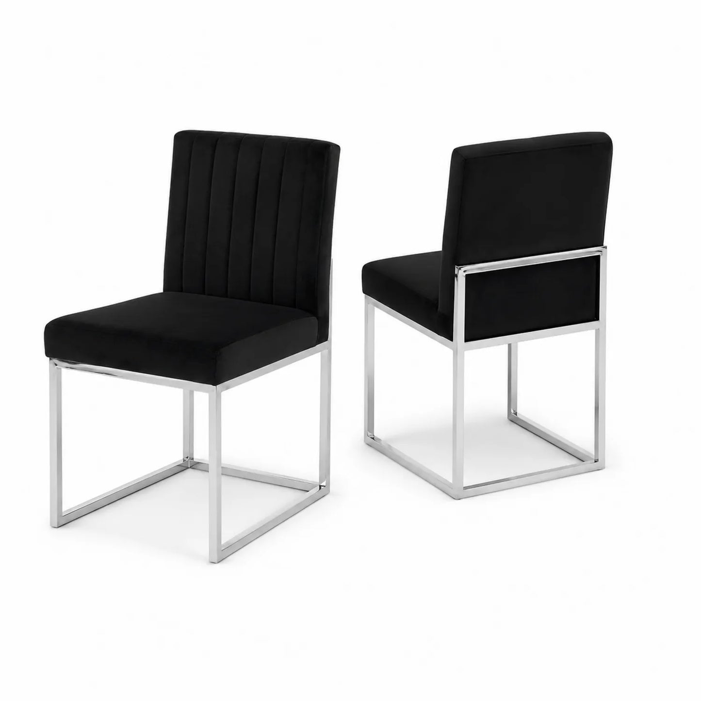 Chaises en velours avec structure en acier inoxydable, lot de 2