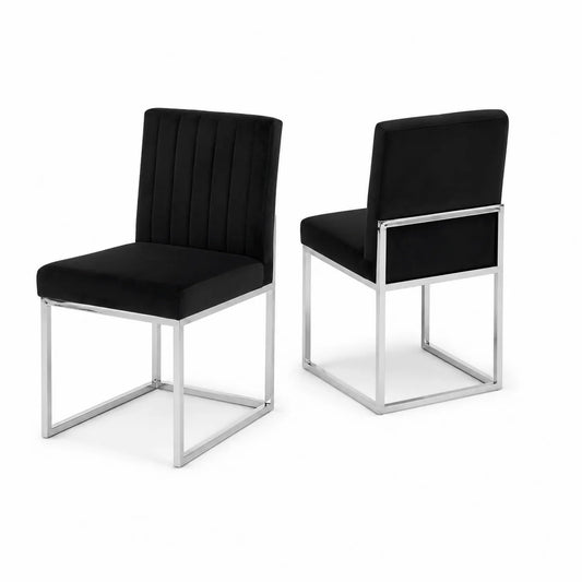 Chaises en velours avec structure en acier inoxydable, lot de 2