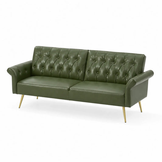 Canapé 3 places en cuir synthétique vert pieds métalliques