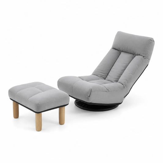 Fauteuil inclinable en tissu polyester gris avec repose-pied
