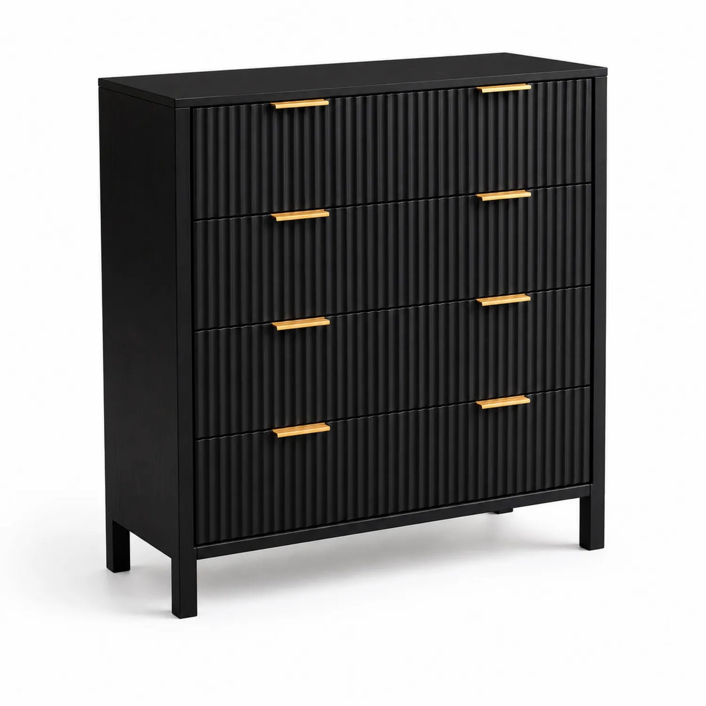 Commode en bois avec poignées métalliques, 4 tiroirs