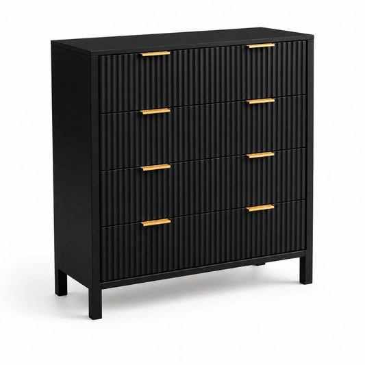 Commode en bois avec poignées métalliques, 4 tiroirs