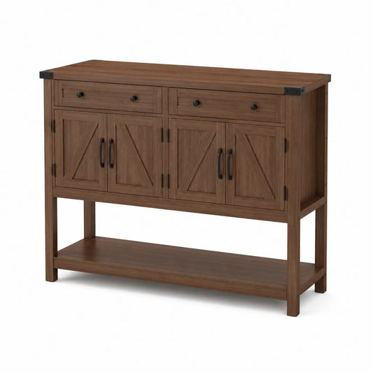 Buffet en bois avec étagère inférieure et poignées métalliques