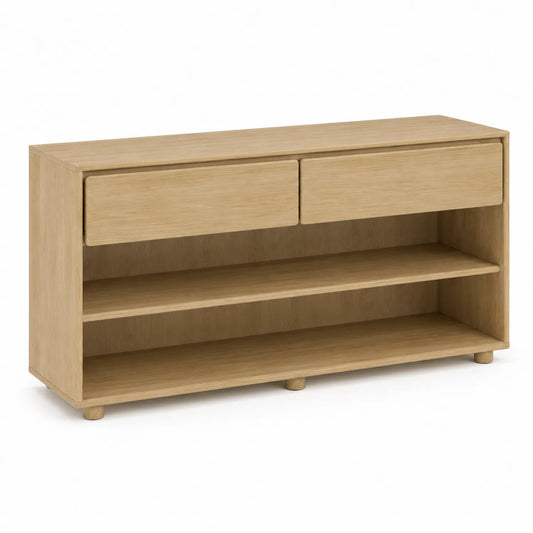 Console en bois avec tiroirs et étagères