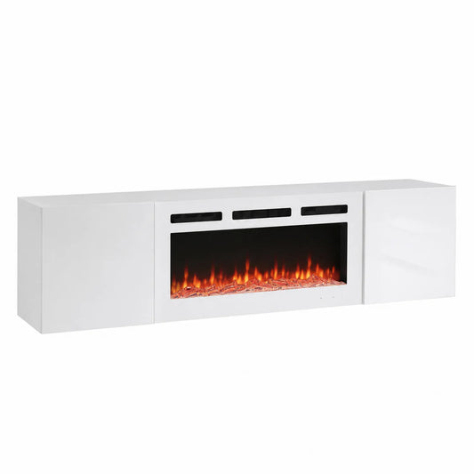 Meuble TV avec foyer électrique en MDF laqué blanc 180 cm