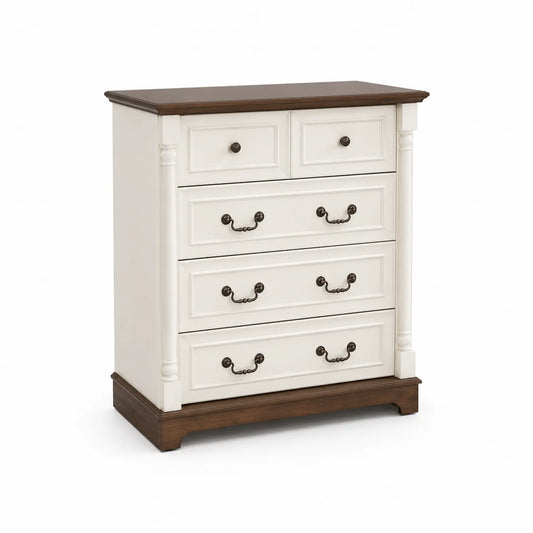 Commode en Bois à 4 Tiroirs Crème et Noyer 120x80x45 cm