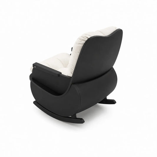 Fauteuil à bascule en cuir synthétique noir et polyester beige