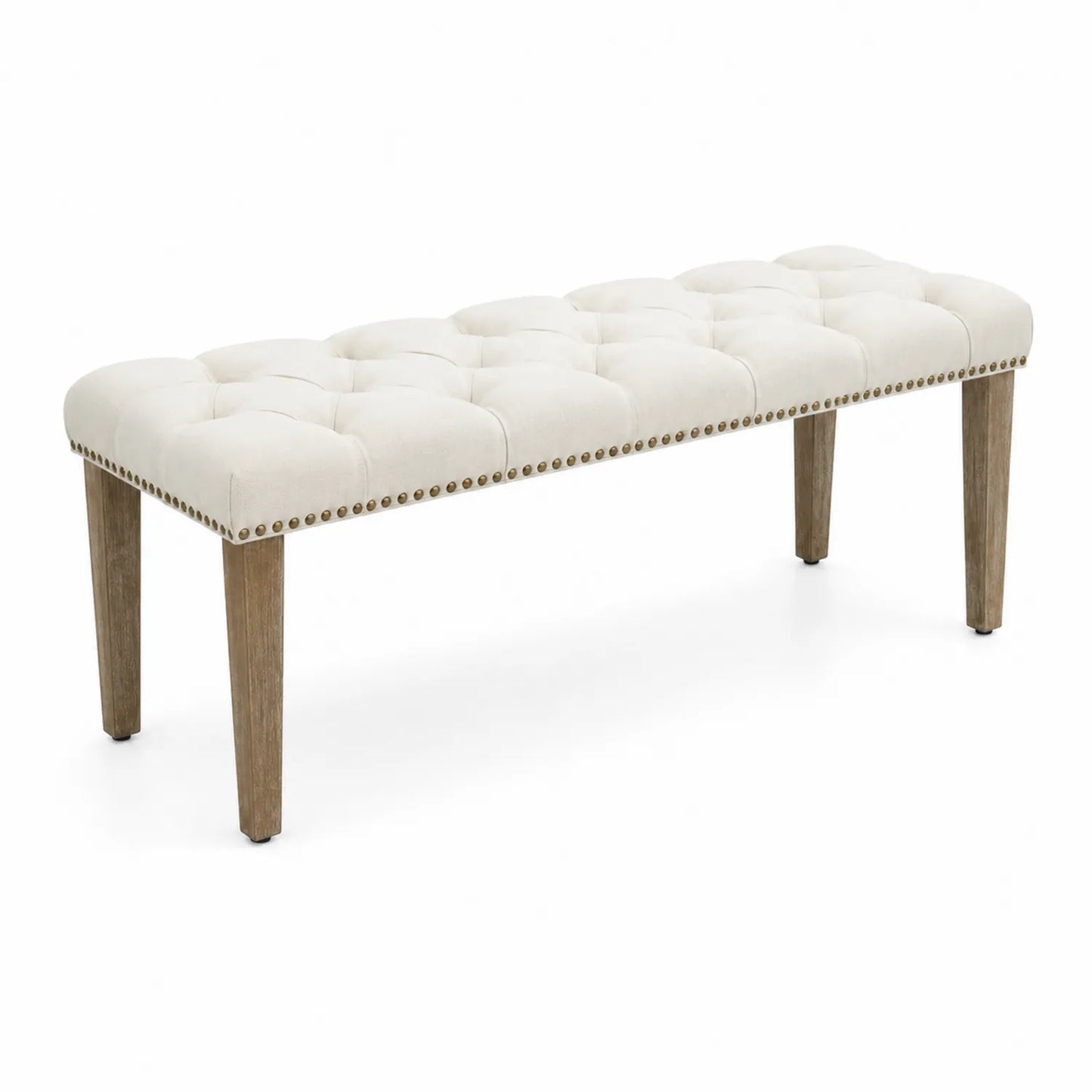 Banc en Bois avec Revêtement en Lin Beige