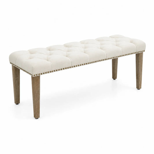 Banc en Bois avec Revêtement en Lin Beige