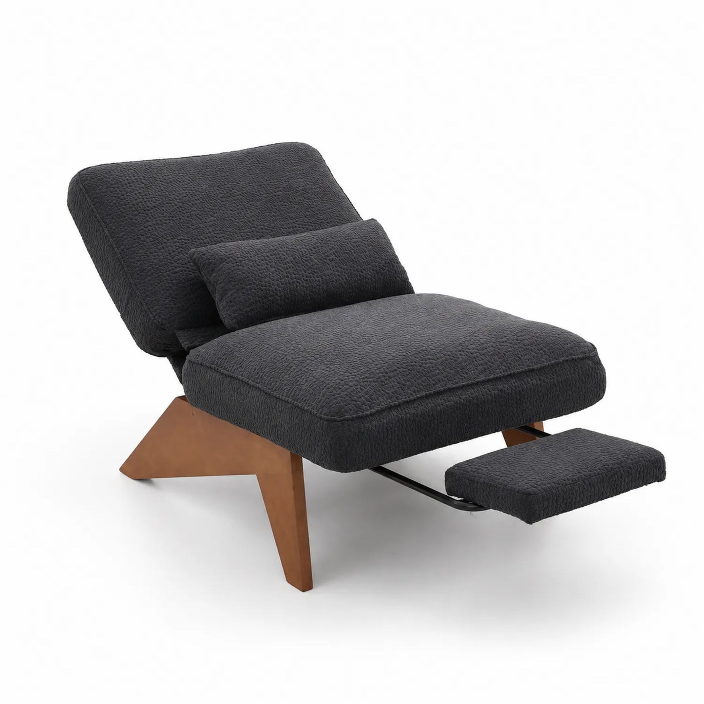 Chaise longue en bois et tissu polyester Gris
