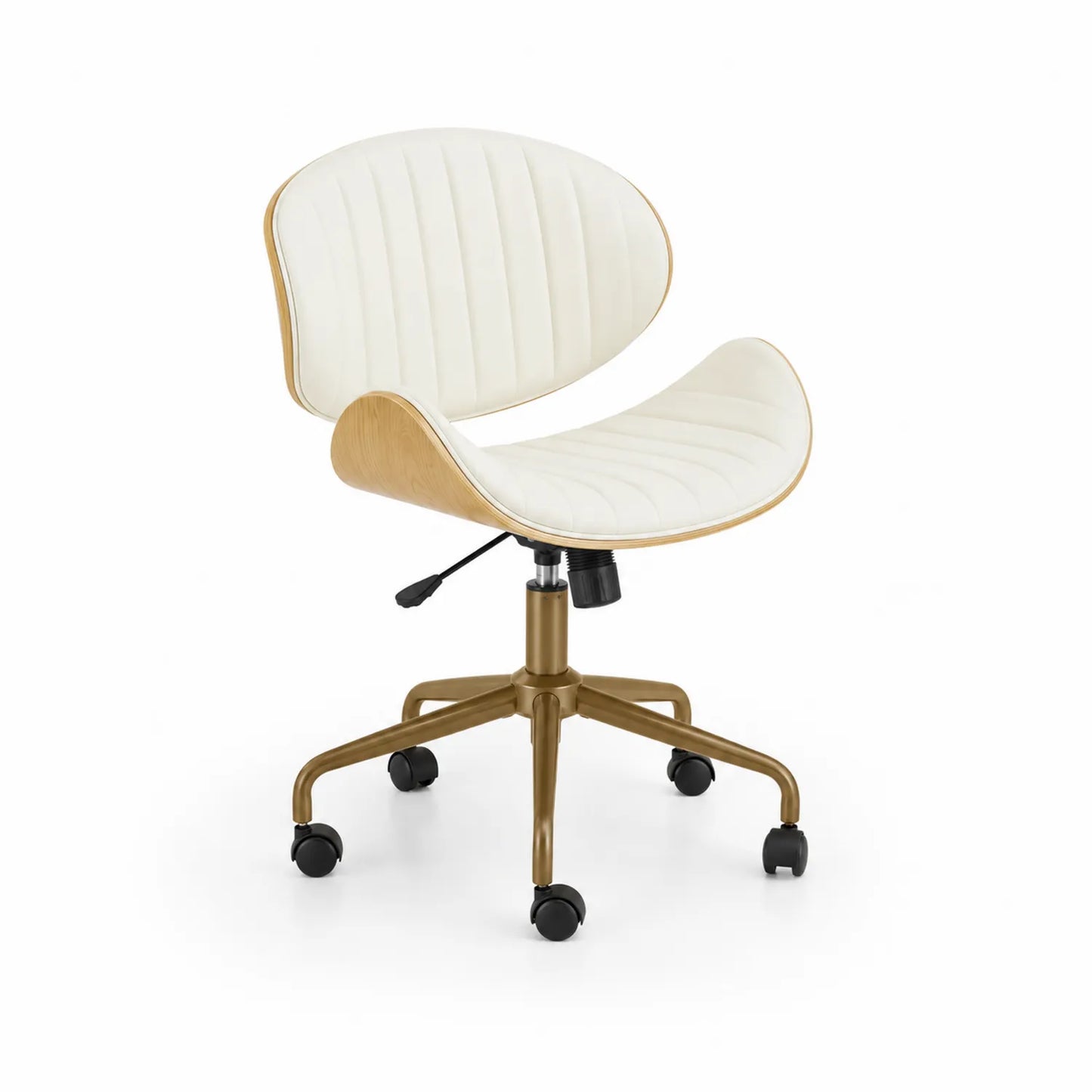 Chaise de bureau réglable en bois et métal avec revêtement blanc