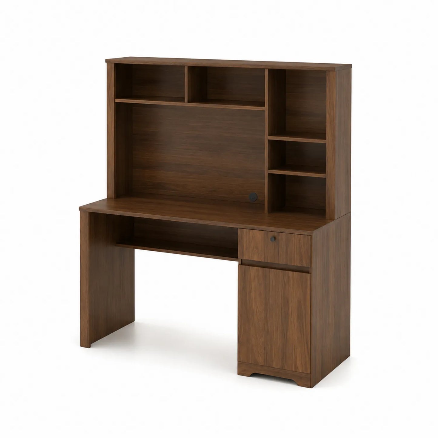 Bureau en Bois avec Étagères et Rangement Marron