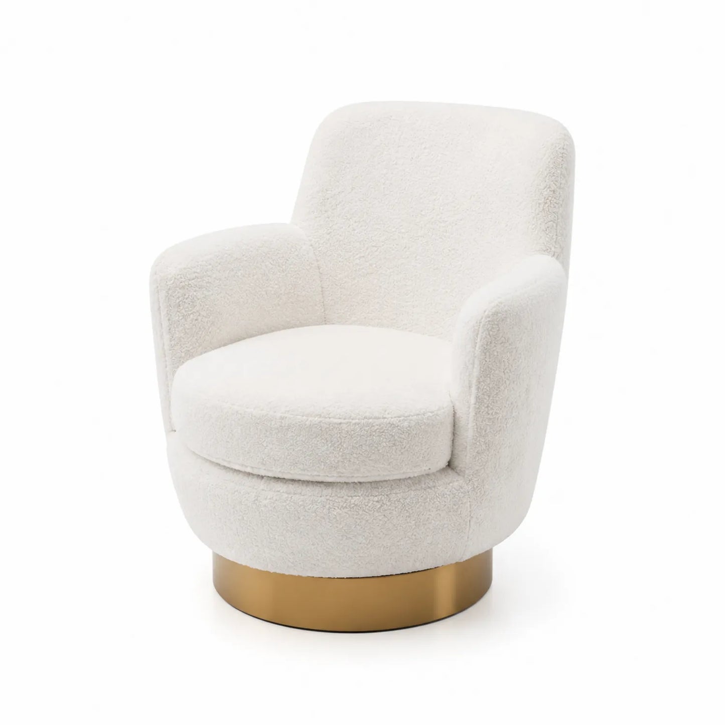 Fauteuil pivotant en tissu bouclé Blanc avec base en métal doré