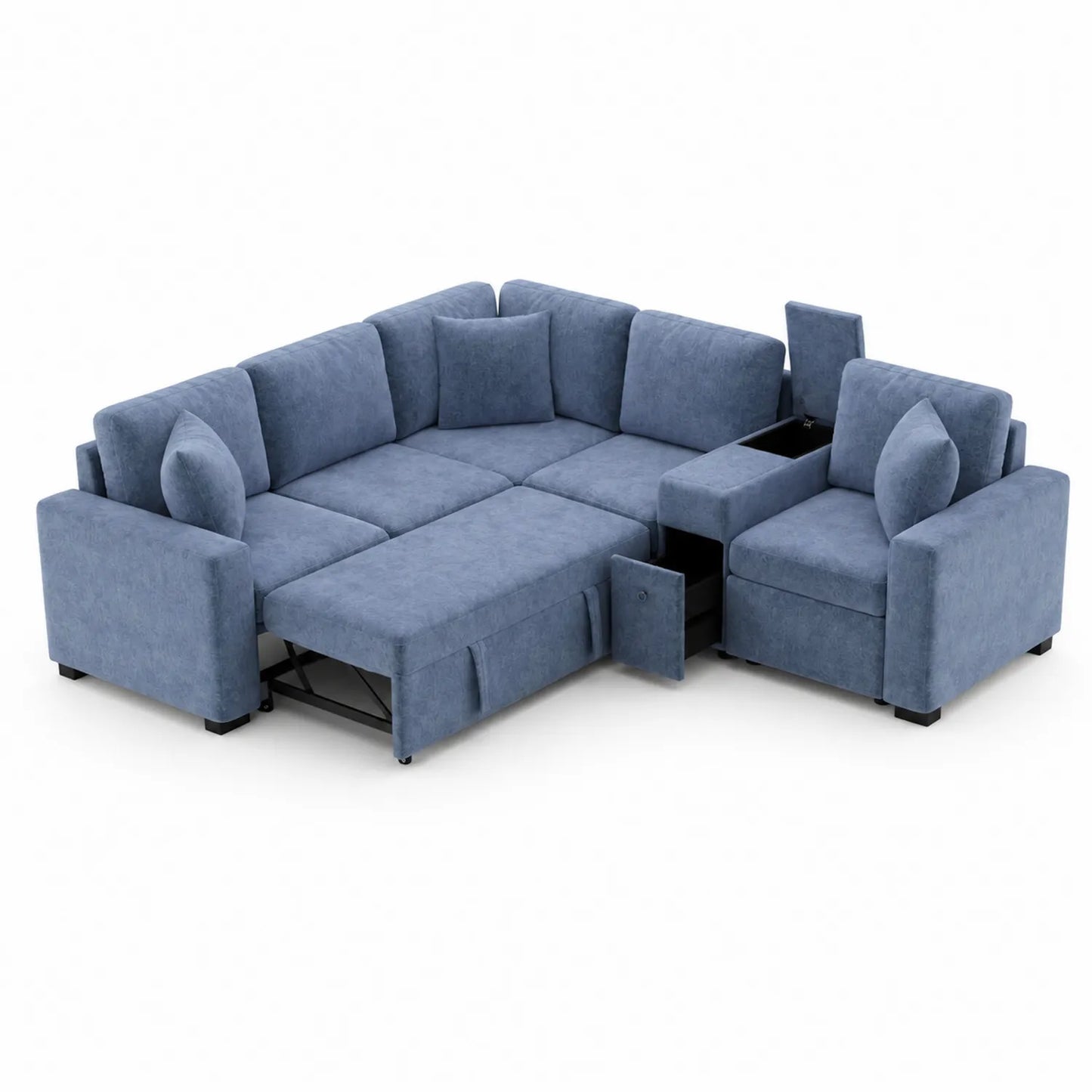 Canapé d'angle en tissu bleu avec rangement 270x180x85 cm