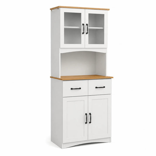 Buffet de cuisine en bois et verre trempé blanc avec tiroirs 180x80x40 cm