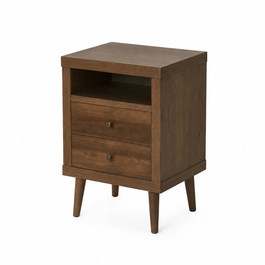 Table de chevet en bois avec deux tiroirs
