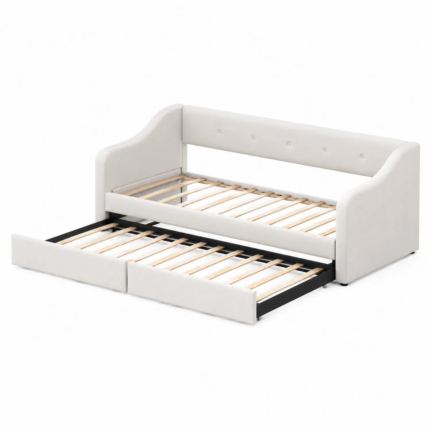 Lit gigogne en tissu avec lattes en bois et cadre en métal 200 x 90 cm