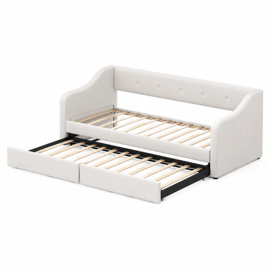 Lit gigogne en tissu avec lattes en bois et cadre en métal 200 x 90 cm