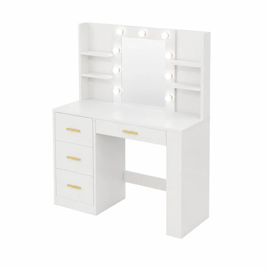 Coiffeuse blanche en bois MDF avec miroir LED et tiroirs