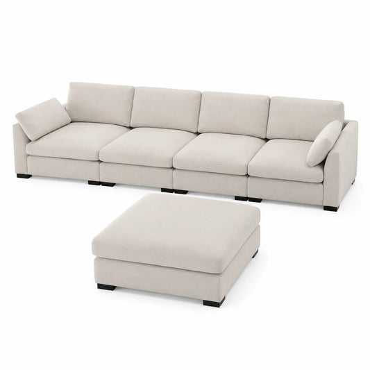 Canapé d'angle en tissu Beige avec repose-pieds, 250 cm
