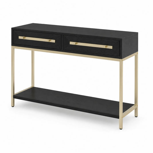 Console en Bois et Métal Doré avec 2 Tiroirs Noire 120 cm