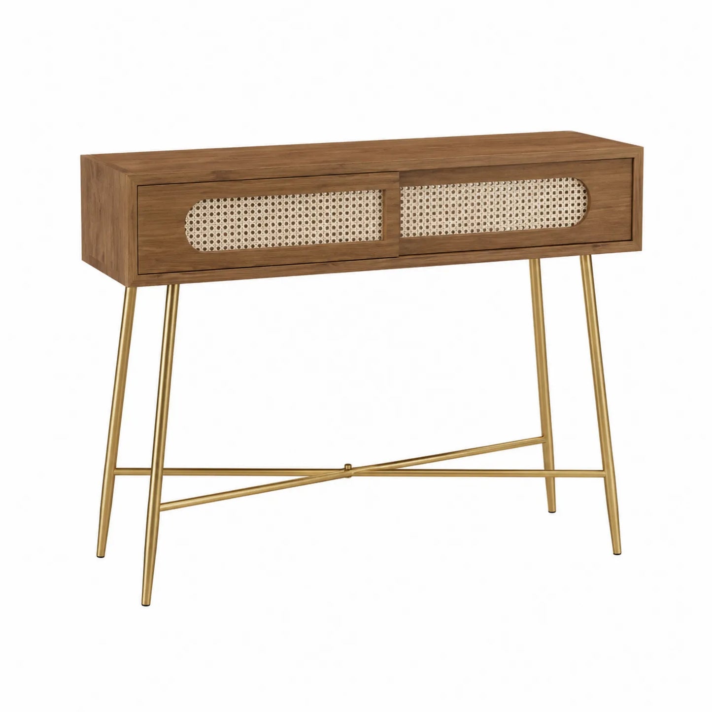 Console en bois et métal doré avec cannage 120x40x80 cm