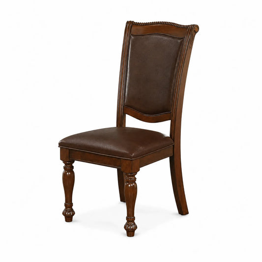 Chaise de salle à manger en bois et cuir synthétique brun