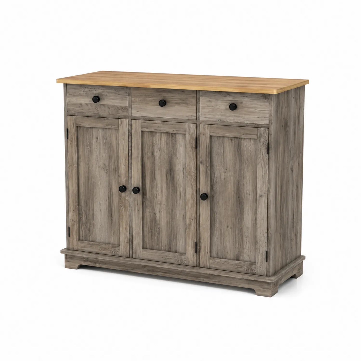 Buffet en bois avec plateau chêne, 3 tiroirs et 3 portes