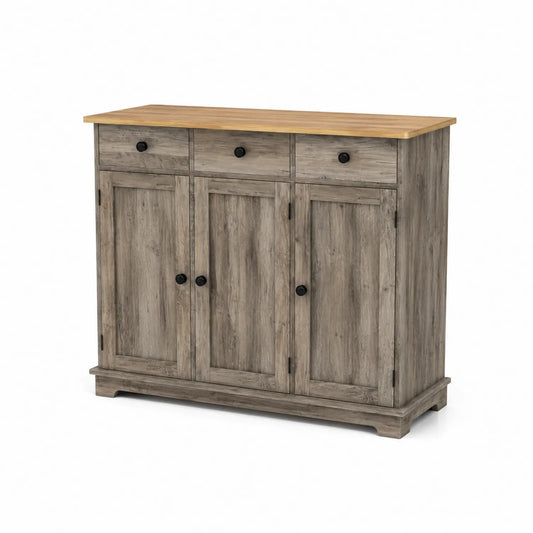 Buffet en bois avec plateau chêne, 3 tiroirs et 3 portes
