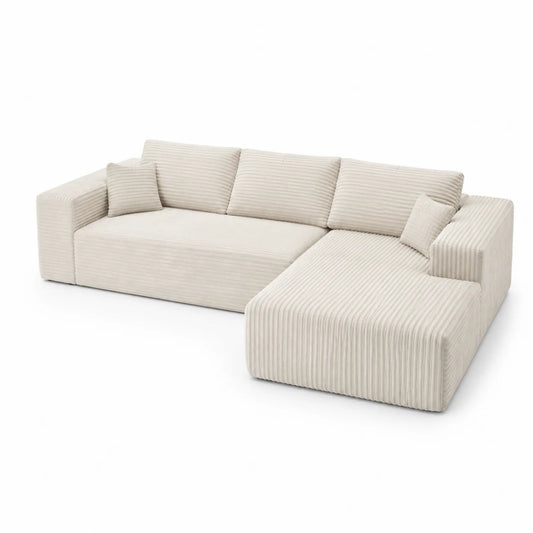 Canapé d'angle en tissu polyester côtelé Beige
